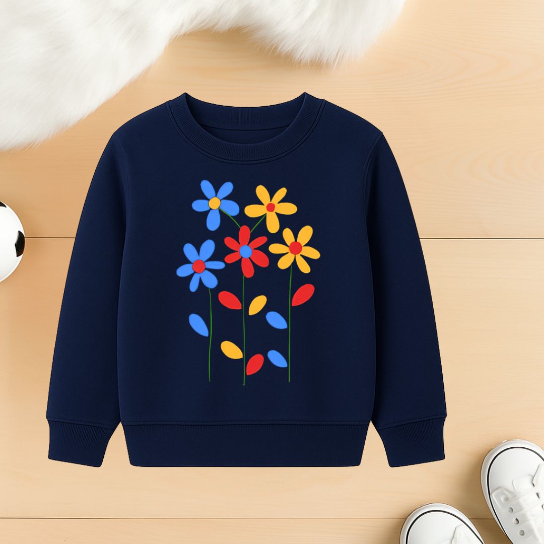 Multi flowers navy blue sweatshirt for kids