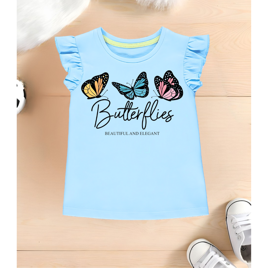 Butterflies Printed t shirt for girls sky blue