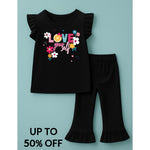 Love your self black Floral T-shirt & Trouser set