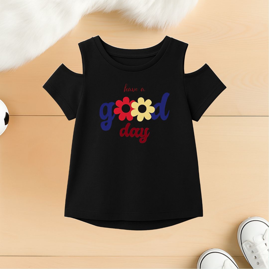 Just Good day cold shoulder Girls t shirt