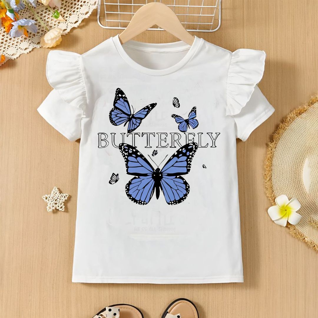 The Butterflies White T-shirt For girls
