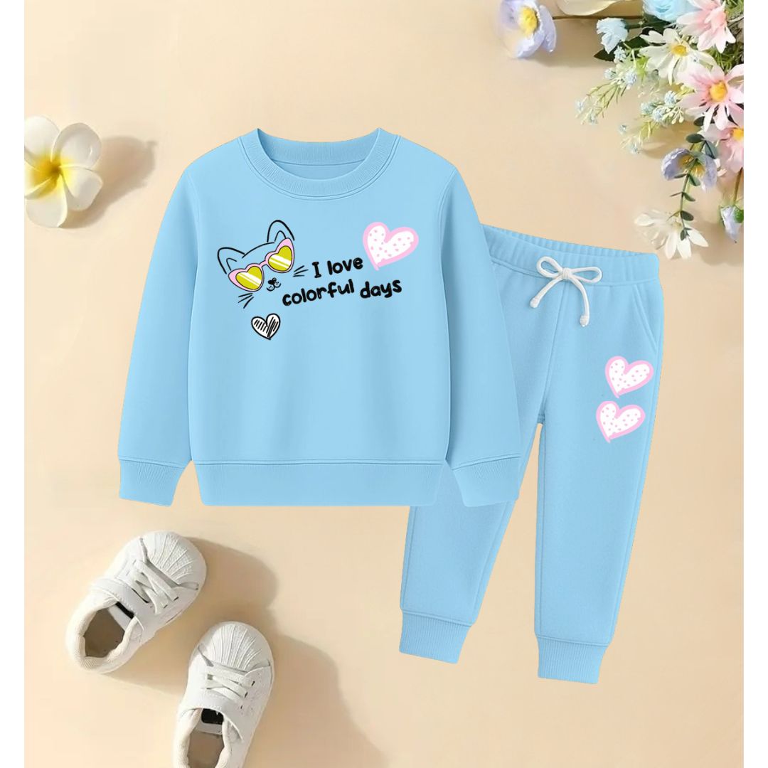 Cute cat with heart printed on trouser Track suite