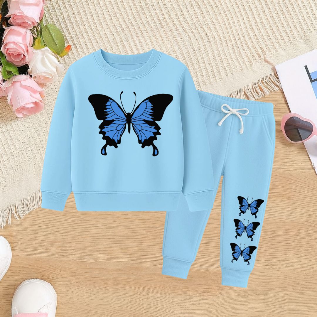 Butterfly sweatshirt with printed Trouser Sky Blue
