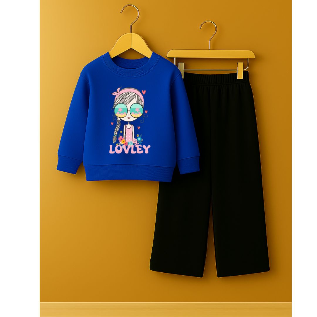 Lovely Girl Royel blue sweatshirt with open bottom trouser