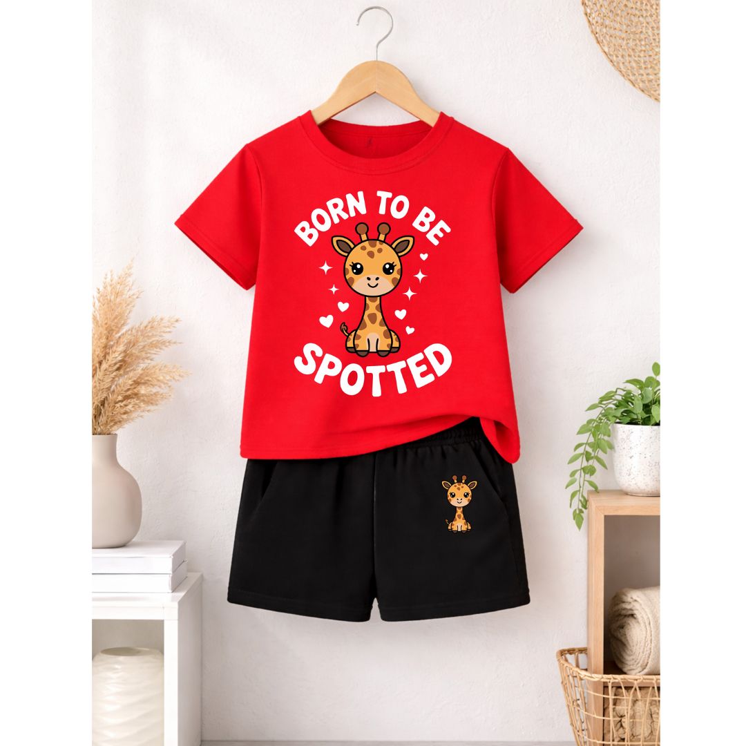 Born To be Spotted Red Suite With print on Short