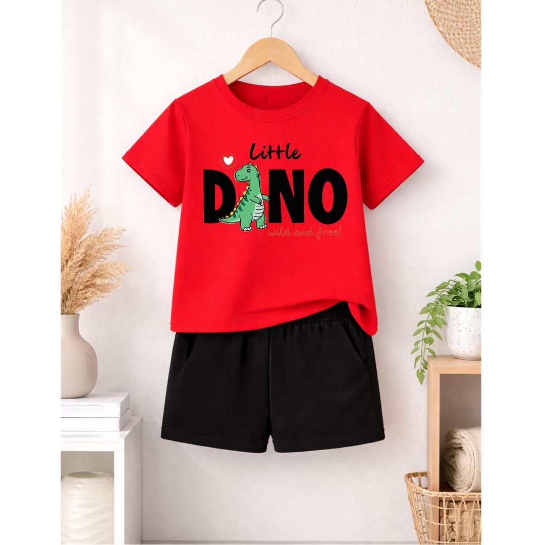Little Dino Red shirt With Black Pain Short