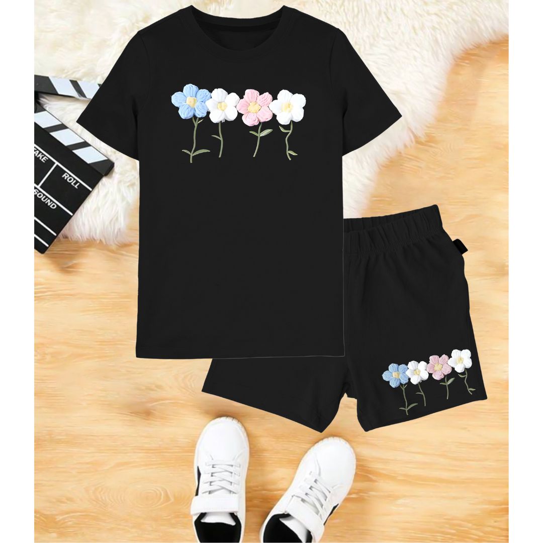 Flowers PrintedBlack Set for girls