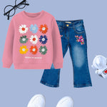 Flowers printed Sweatshirt and pant for girls