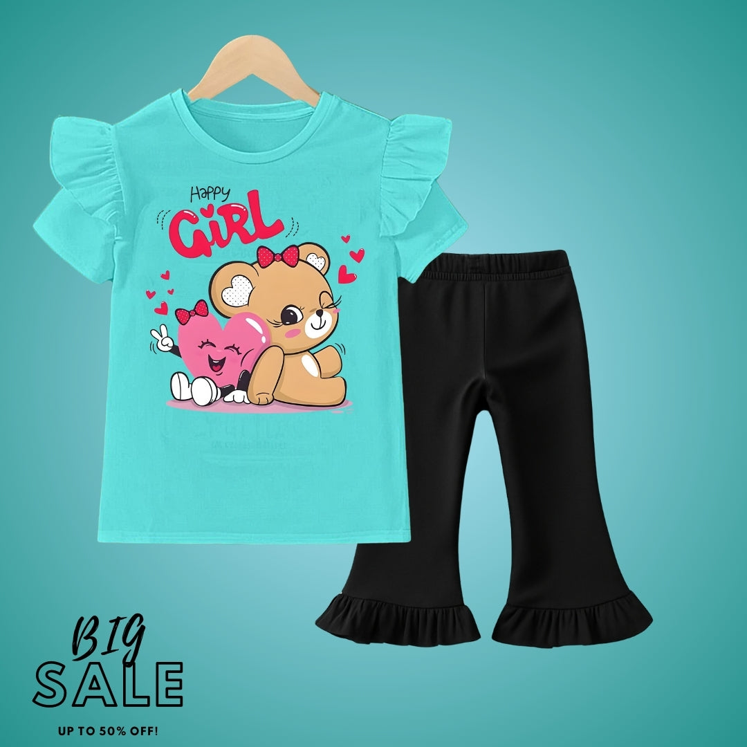 Happy girl Floral T-shirt & Trouser Set