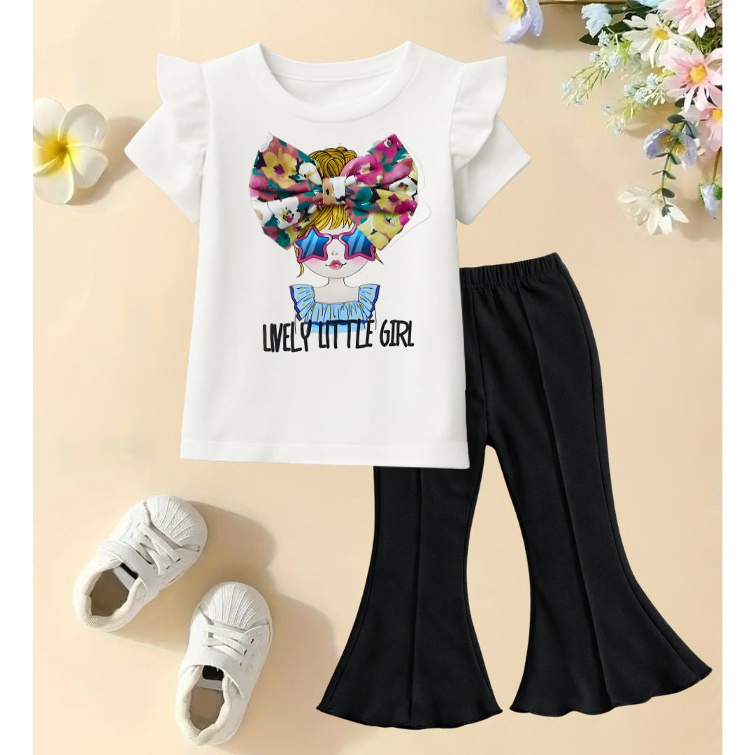 Lively Little girl white Floral T-shirt & Trouser