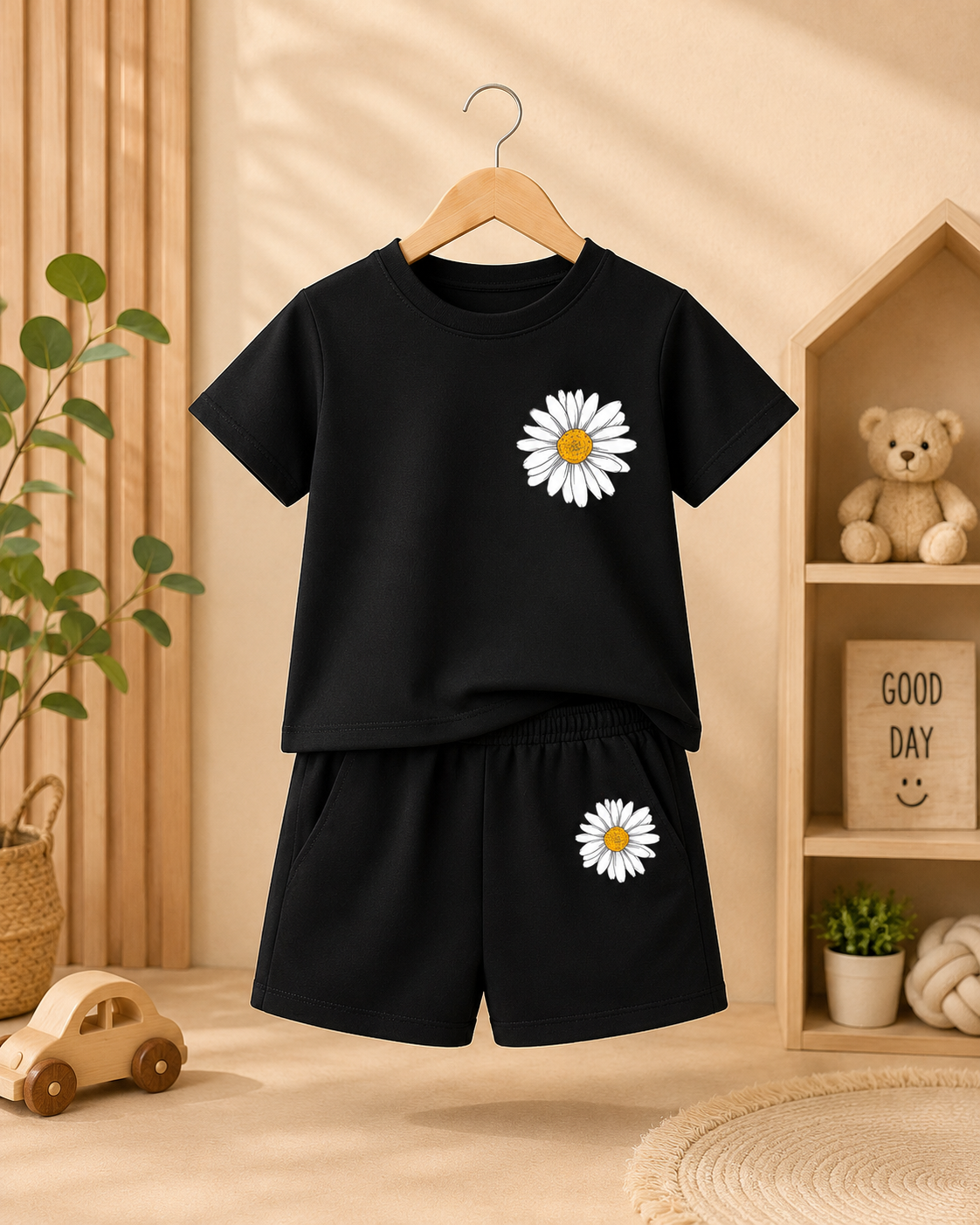 Flower printed black suite for Girls
