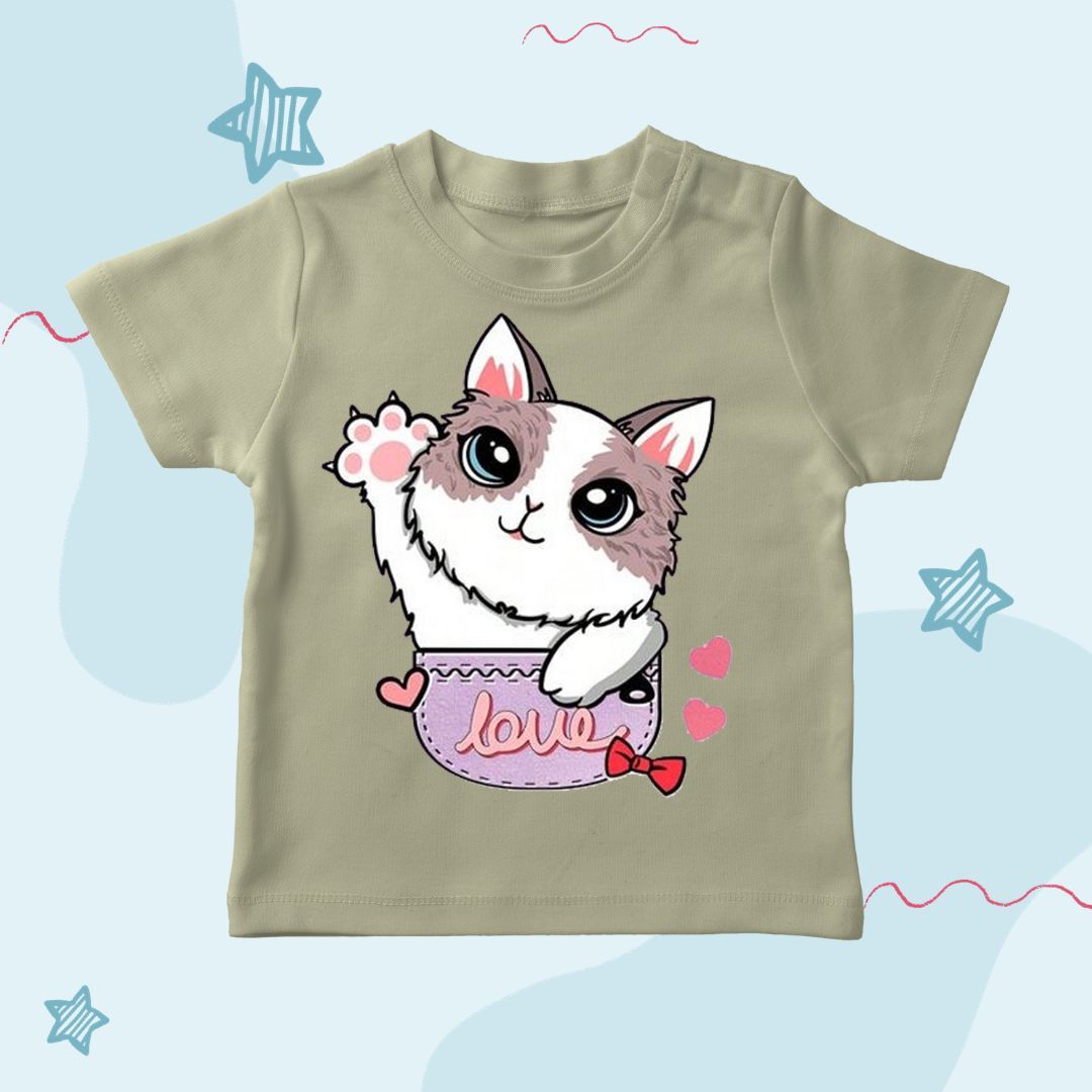 Lovely catprinted T shirt for Girls