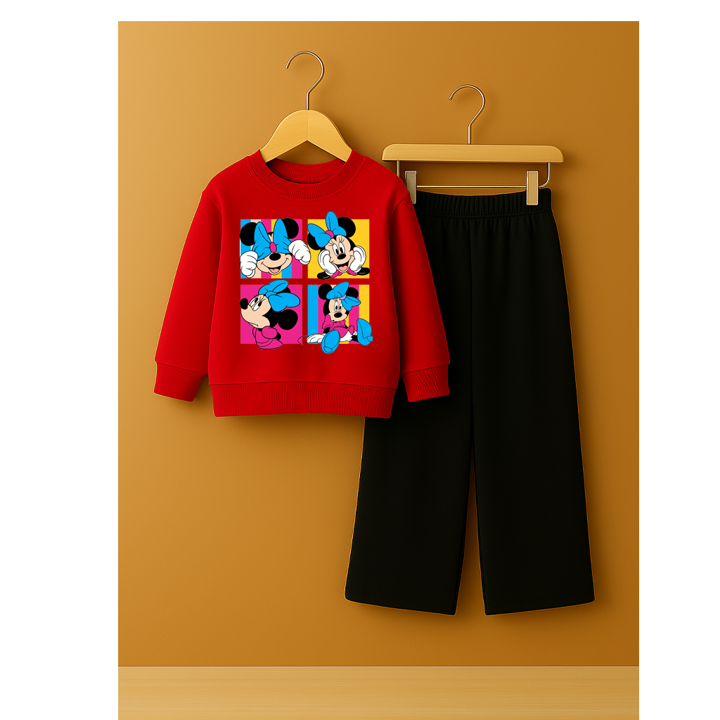 Ply full mickey red Sweatshirt with open bottom black trouser