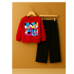 Ply full mickey red Sweatshirt with open bottom black trouser