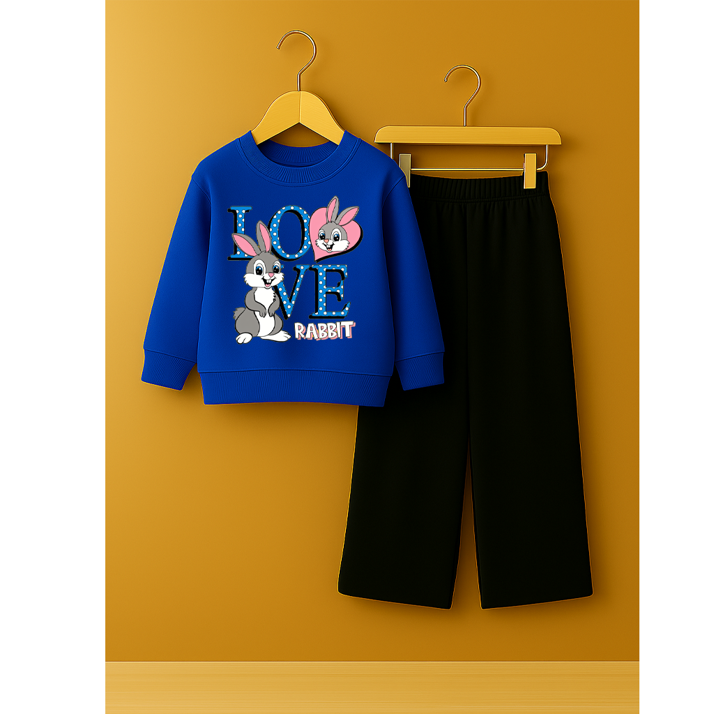 Love Rabbits Printed Sweatshirt with open bottom trouser